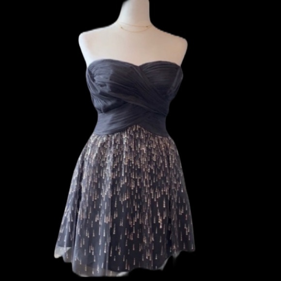 CACHE Glitter Strapless Cocktail Dress Holiday New Years Eve Gray Size 2 - Picture 5 of 9